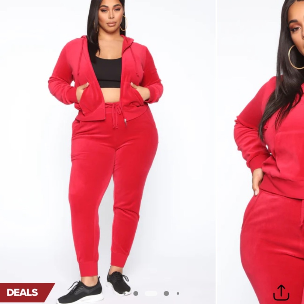 XL Red Fleece Jogger Set with Zip Hoodie